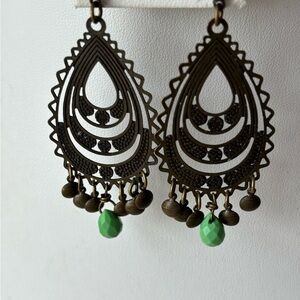 Elegant Bronze Tone and Green Chandelier Teardrop Earrings